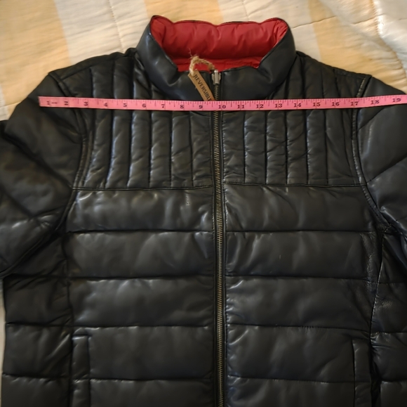 Men's Black/Red Lambskin Reversible Puffer Jacket MISSANI LE COLLEZIONI - Picture 9 of 11